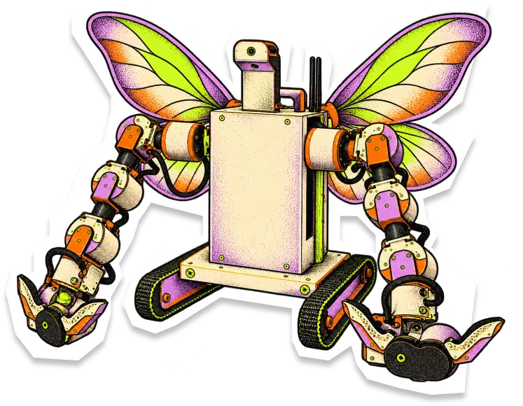 A tracked robot with butterfly wings and two arms